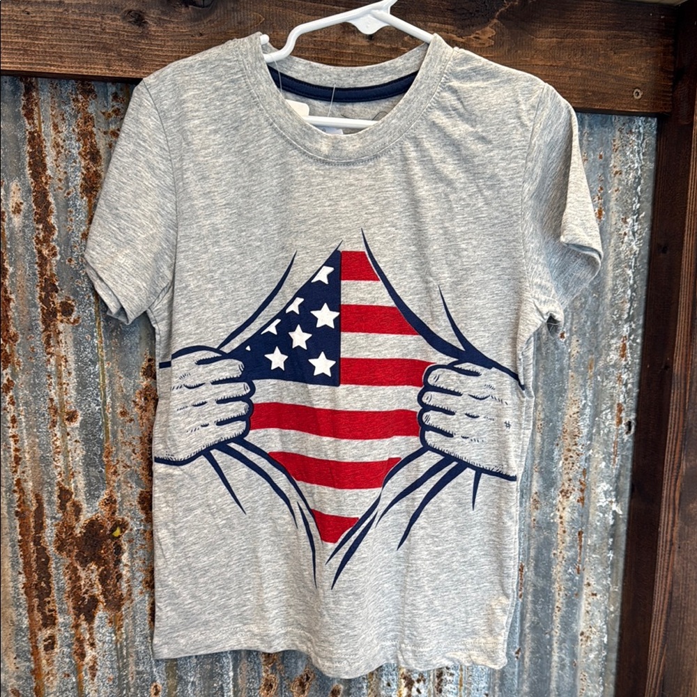 Gray Kids T-Shirt with American Flag Design